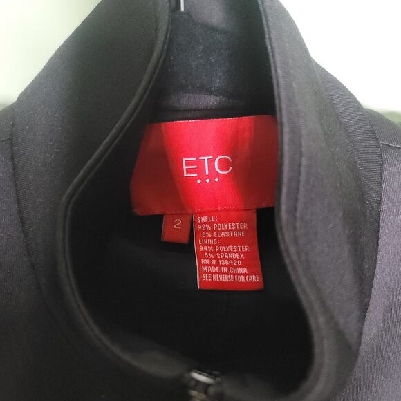 ETC Jacket Womens‎ Size 2 Black Scuba Full Zip Pockets Mock Neck Pockets Casual - Picture 2 of 5